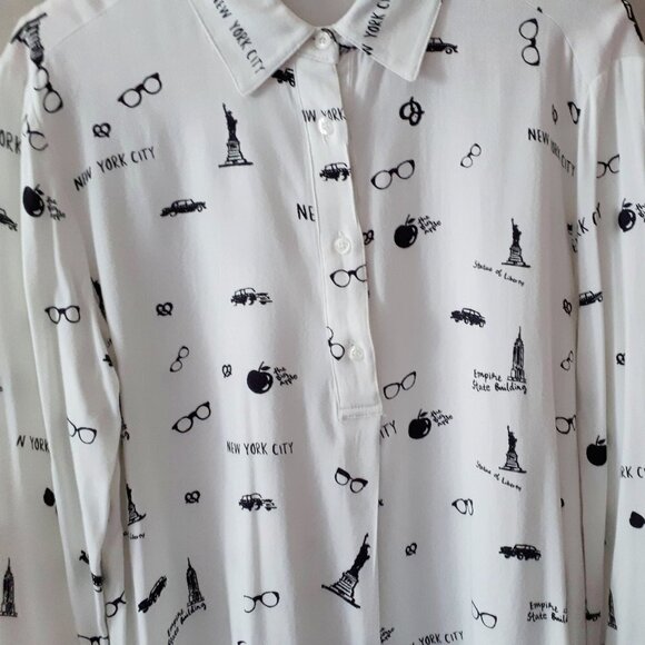 EUC Max Jeans New York City graphic white long sleeve blouse, S - Picture 5 of 5